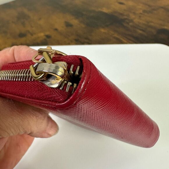 Prada Saffiano Leather Zip Around Coin Purse Wallet Red - Picture 7 of 16